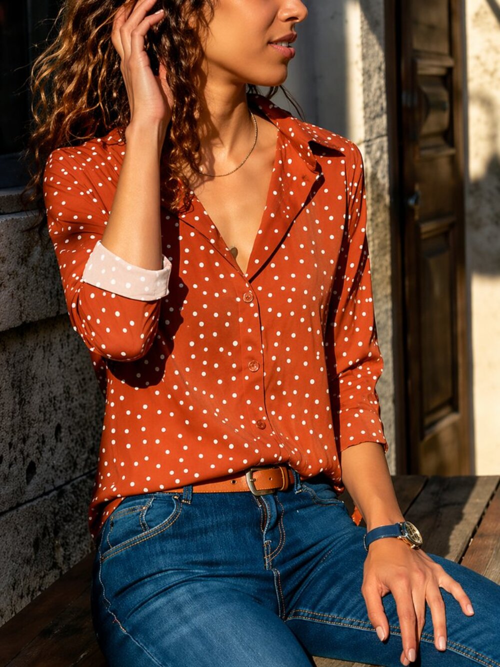 Italian Design Polka Dot Blouse – Elegant European Style